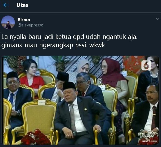 Foto yang diduga La Nyalla Mattalitto tertidur saat pelantikan Jokowi-Ma'ruf Amin. (Twitter)