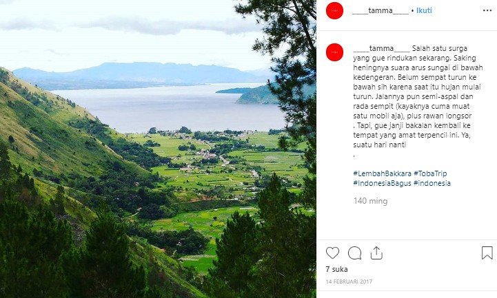 Lembah Bakkara di Sumatera Utara. (Instagram/@___tama___)