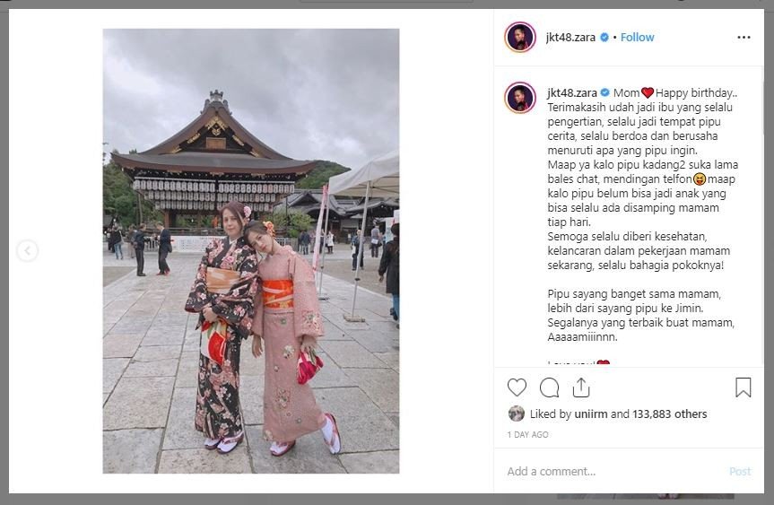 Gaya Liburan Zara JKT48 dan Ibunda di Jepang (instagram.com/jkt48.zara)