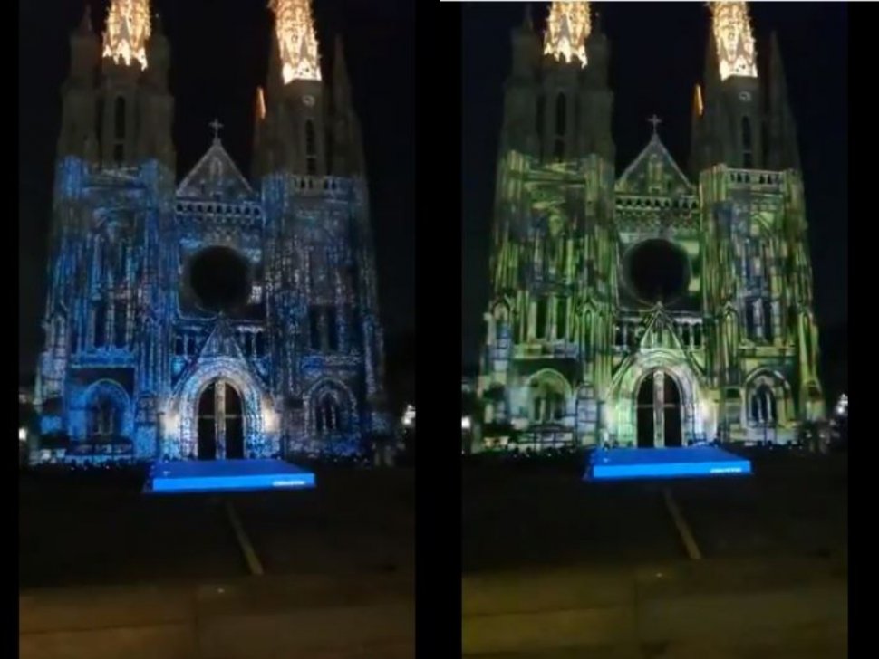 Video mapping di Gereja Katedral dalam rangka Hari Sumpah Pemuda (twitter.com/IrwanMunir1)