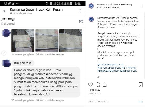 Sopir Truk Korban Pungli. (Instagram/romansasopirtruck)