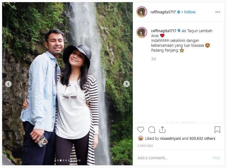 Raffi Ahnad dan Nagita Slavina di Sumatera Barat (instagram.com/raffinagita1717)