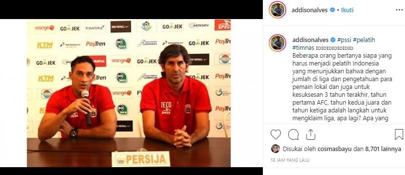 Addison sebut Stefano Cugurra pantas latih Timnas Indonesia. (Instagram/@addisonalves).