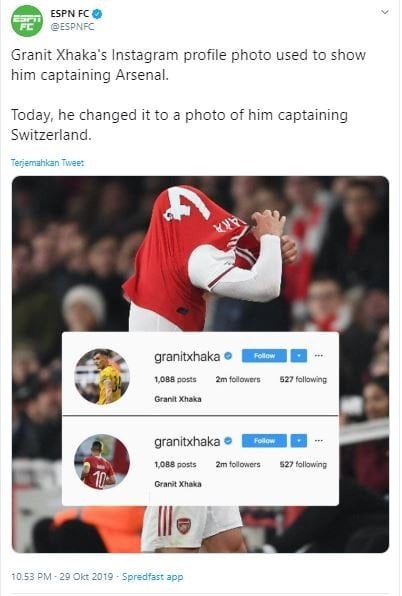 Granit Xhaka ganti foto profil. (Twitter/@espnfc).