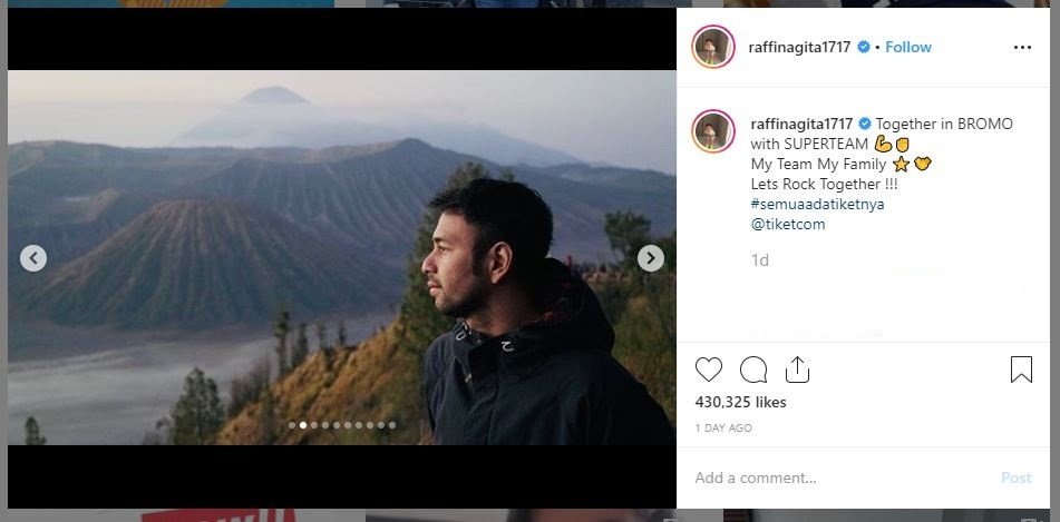 Raffi Ahmad Liburan ke Gunung Bromo (instagram.com/raffinagita1717)