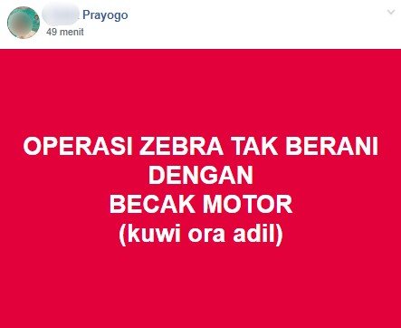 Unggahan warganet yang menuding becak motor kebal hukum. (Facebook)
