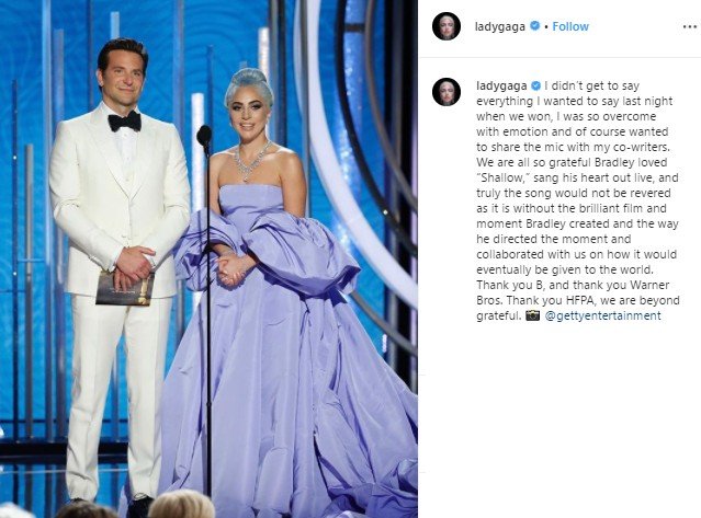 Gaun Lady Gaga du Golden Globe 2019. (Instagram/@ladygaga)