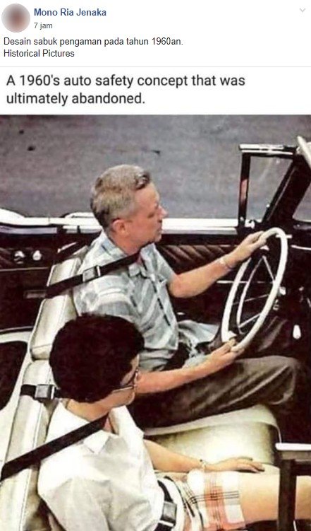 Konsep sabuk pengaman tahun 1960-an. (Facebook)