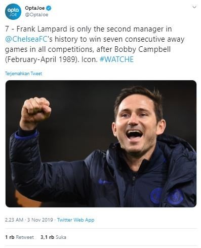 Frank Lampard samai rekor berusia 30 tahun milik Bobby Campbell. (Twitter/@optaJoe).