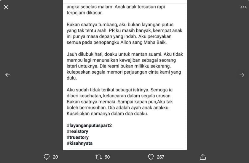 Kisah viral 'Layangan Putus'. (Twitter/@MillaKrnptr)