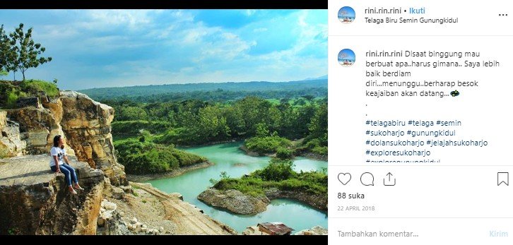 Mirip Raja Ampat Begini Indahnya Telaga Biru Semin di Yogyakarta, (Instagram/@rini.rin.rini)