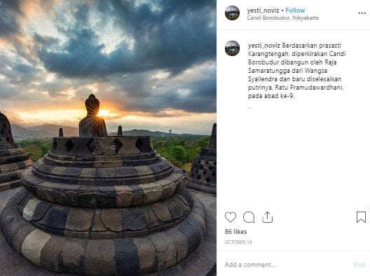 Candi Borobudur di Magelang, Jawa Tengah. (Instagram/@yesti_noviz)