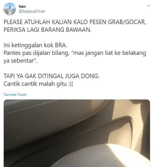 Driver Taksol Kaget Temukan Benda Ini Usai Antar Penumpang Wanita. (Twitter/SarjanaDriver)