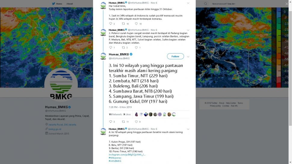 Daftar 10 wilayah yang masih mengalami kekeringan - (Twitter/@InfoHumasBMKG)