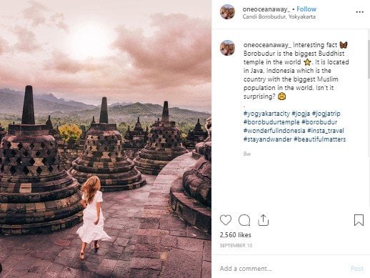 Candi Borobudur di Magelang, Jawa Tengah. (Instagram/@oneoceanaway)