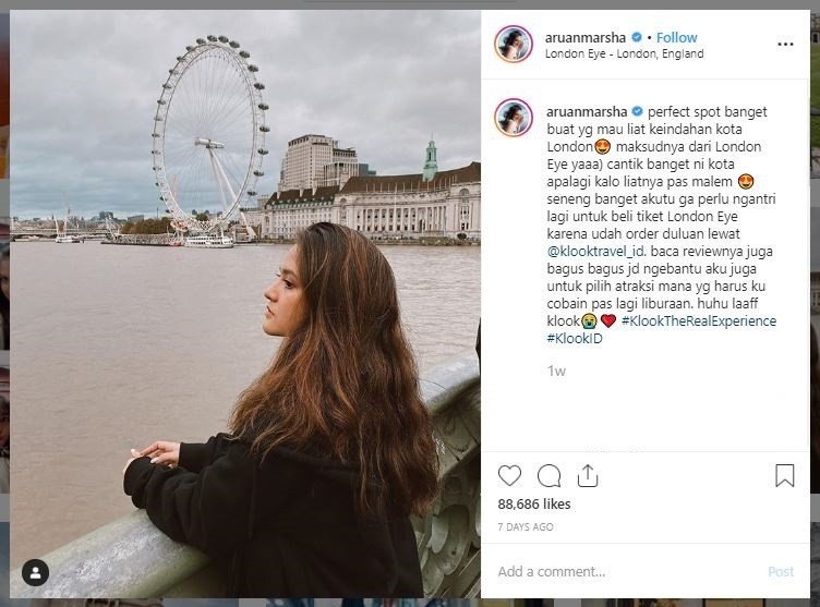 Potret Liburan Marsha Aruan di London (instagram.com/aruanmarsha)