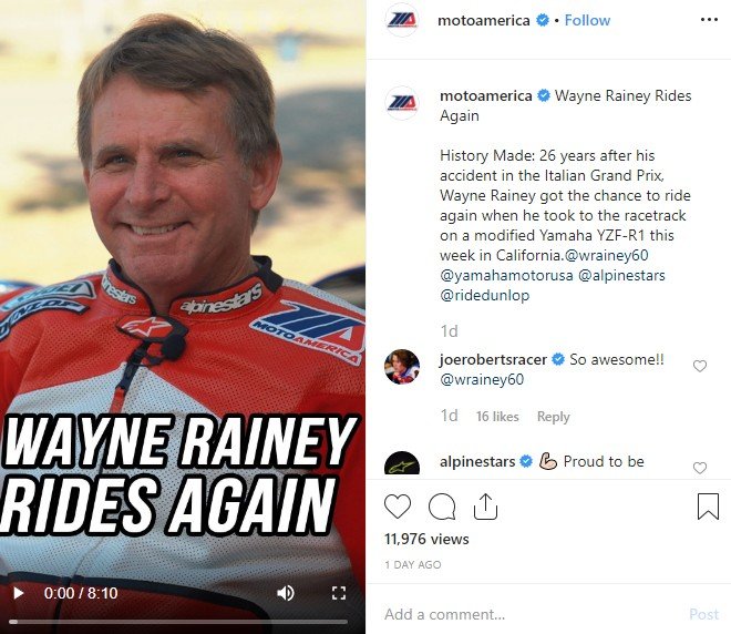 Wayne Rainey kembali naik motor. (Instagram)