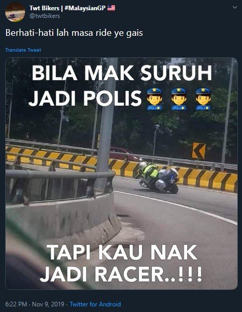 Viral polisi kepergok cornering pakai motor patroli. (Twitter/@twtbikers)