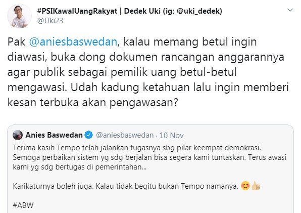 Jubir PSI Dedek Prayudi tantang Anies buka dokumen RAPBD DKI (Twitter)