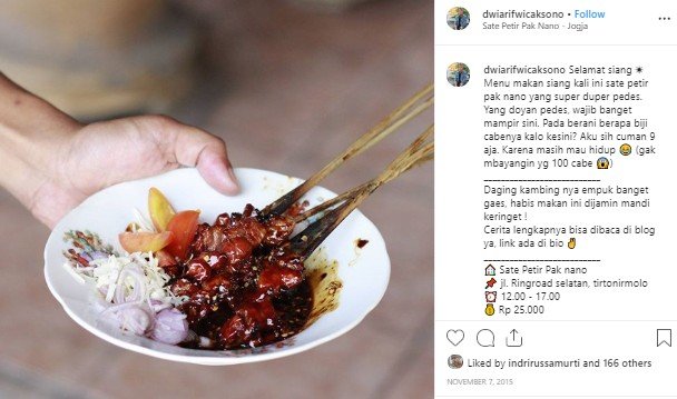 Sate Petir Pak Nano di Yogyakarta. (Instagram/@dwiarifwicaksono)