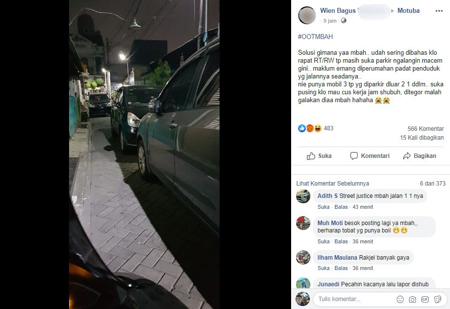 Curhatan warganet korban parkir sembarangan. (Facebook)