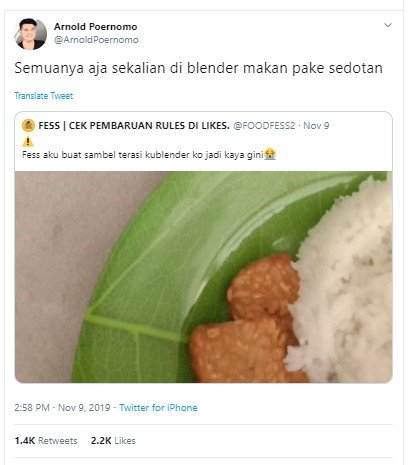 Chef Arnold dan Raden Rauf berdebat gara-gara sambal terasi diblender. (Twitter/ArnoldPoernomo)