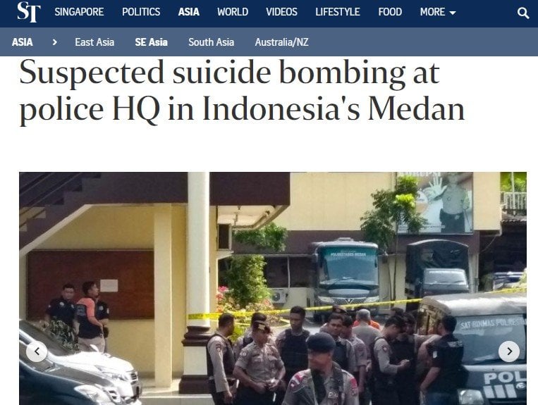 Media asing soroti ledakan diduga bom bunuh diri di Polrestabes Medan (ist)