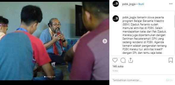 Kenangan Djaduk Ferianto saat mengajar di PSBK. (Instagram/psbk_jogja)