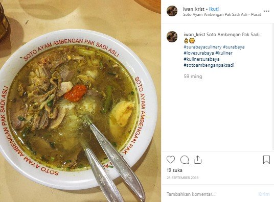 Soto Ayam Ambengan Pak Sadi. (Instagram/@iwan_krist)