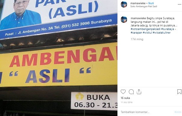 Soto Ayam Ambengan Pak Sadi. (Instagram/@mamawieke)