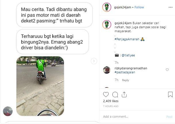 Driver Ojol Bantu Pengendara Motor. (Instagram/gojek24jam)