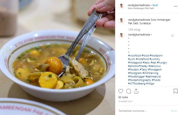 Soto Ayam Ambengan Pak Sadi. (Instagram/@randyjkartadinata)