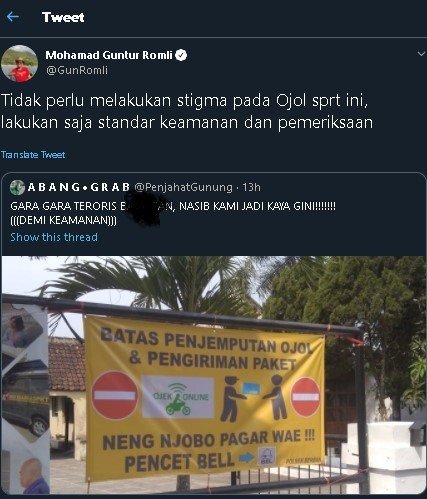 Poster batas area untuk driver ojol. (Twitter)