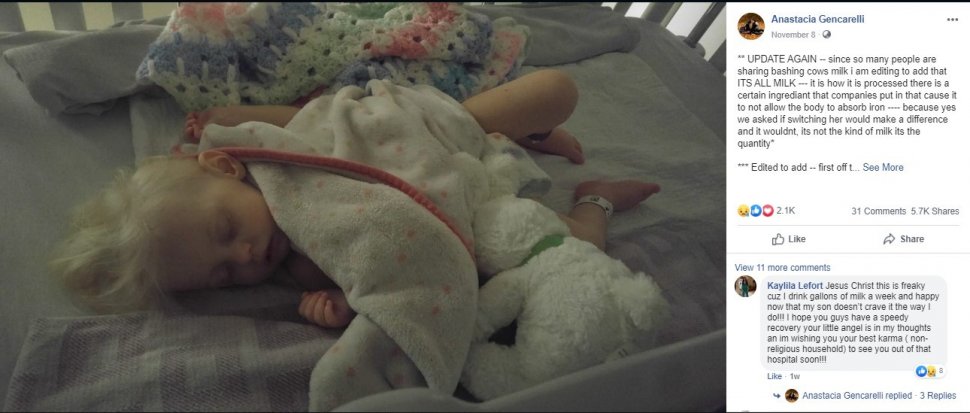 Postingan ibu asal Kanada viral karena menyebut anaknya anemia susu hingga dirawat di rumah sakit. (Dok. Facebook)