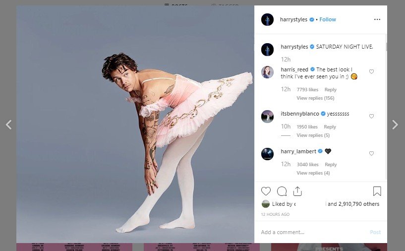 Harry Styles jadi balerina. (Instagram/@harrystyles)