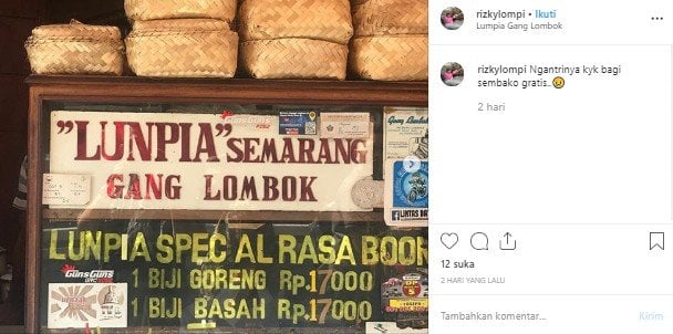 Lumpia Gang Lombok khas Semarang. (Instagram/@rizkylompi)