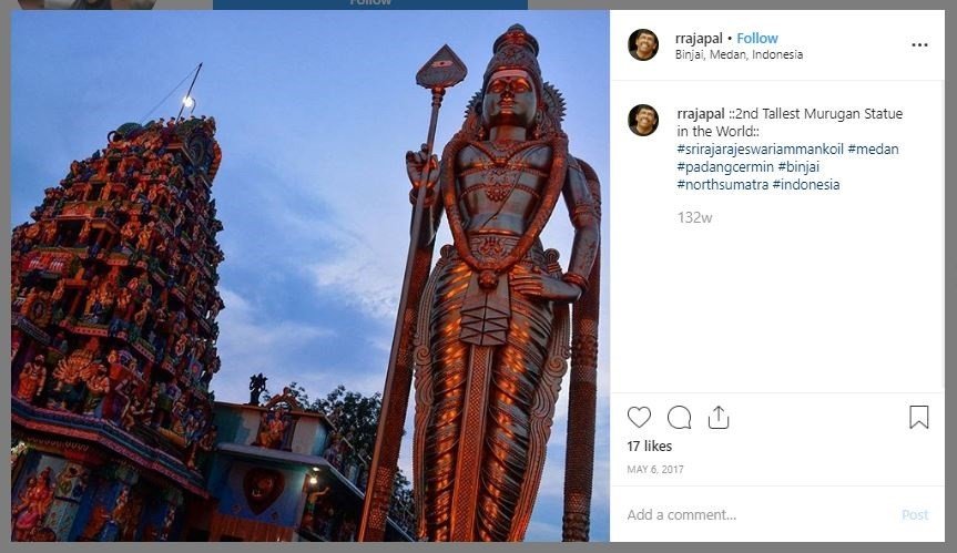 Kuil Shri Raja Rajeshwari, Sumatra Utara (instagram.com/rrajapal)