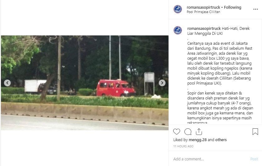 Derek Liar di Cawang, Jakarta Timur. (Instagram/romansasopirtruck)