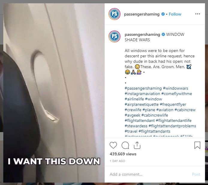 Penumpang pesawat bertengkar soal jendela (instagram.com/passengershaming)