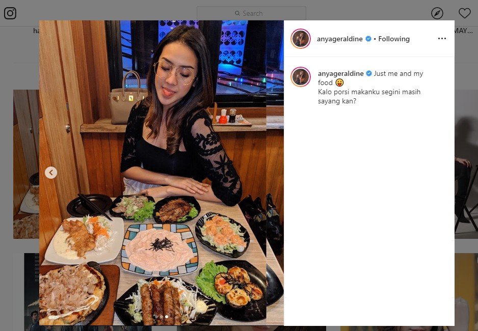 Anya Geraldine Pamer Foto Makan Besar. (instagram.com/anyageraldine)