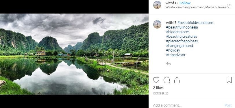 Rammang Rammang, objek wisata di Maros. (Instagram/@withf3)