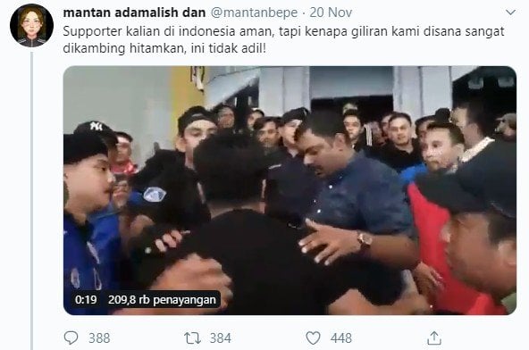 Pengakuan suporter Indonesia yang sempat ditahan di Malaysia (Twitter)