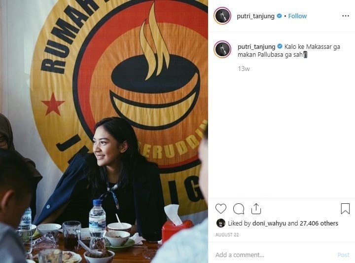 Momen kulineran Putri Tanjung, staf khusus Presiden Jokowi. (Instagram/@putri_tanjung)