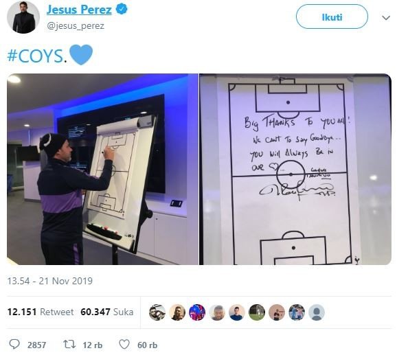 Pesan perpisahan Mauricio Pochettino di papan taktik Tottenham. (Twitter/@jesus_perez).