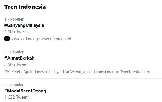 #GanyangMalaysia jadi trending topic di Twitter (Twitter)