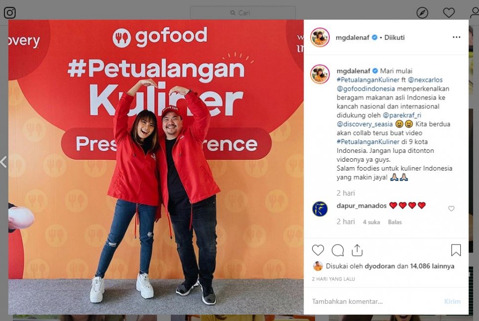 GoFood Indonesia dan Parekraf RI 'Petualangan Kuliner'. (instagram.com/mgdalenaf)