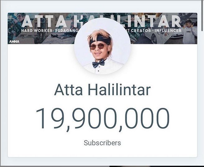 Subscribers Atta Halilintar kini mencapai 19.900.000. 