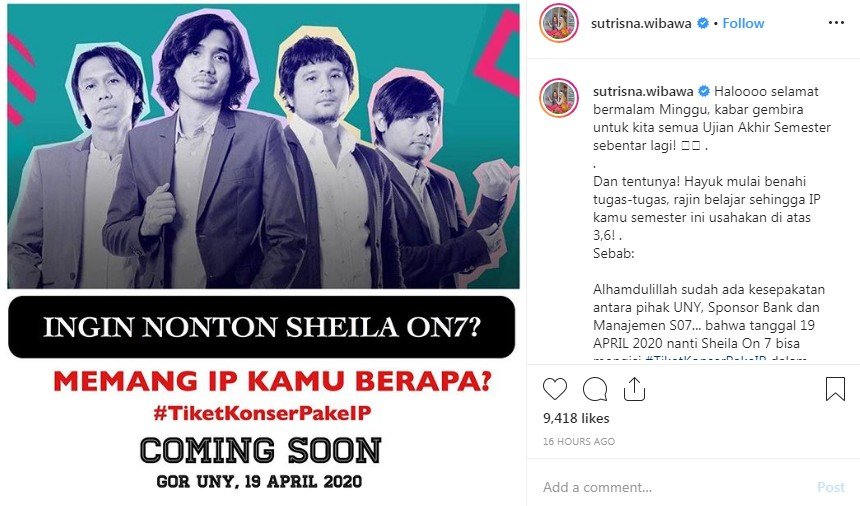 Nonton konser Sheila On 7 syaratnya IP harus bagus (Instagram)