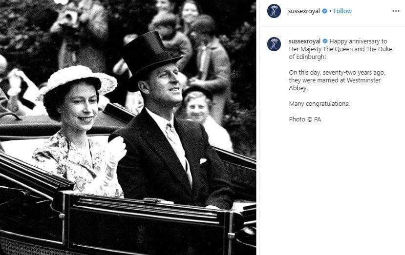 Pangeran Philip dan Ratu Elizabeth II. (Instagram/@sussexroyal)