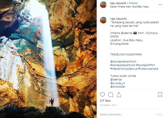 Gua Batu Hapu di Kalimantan Selatan. (Instagram/@raja_lazuardi)